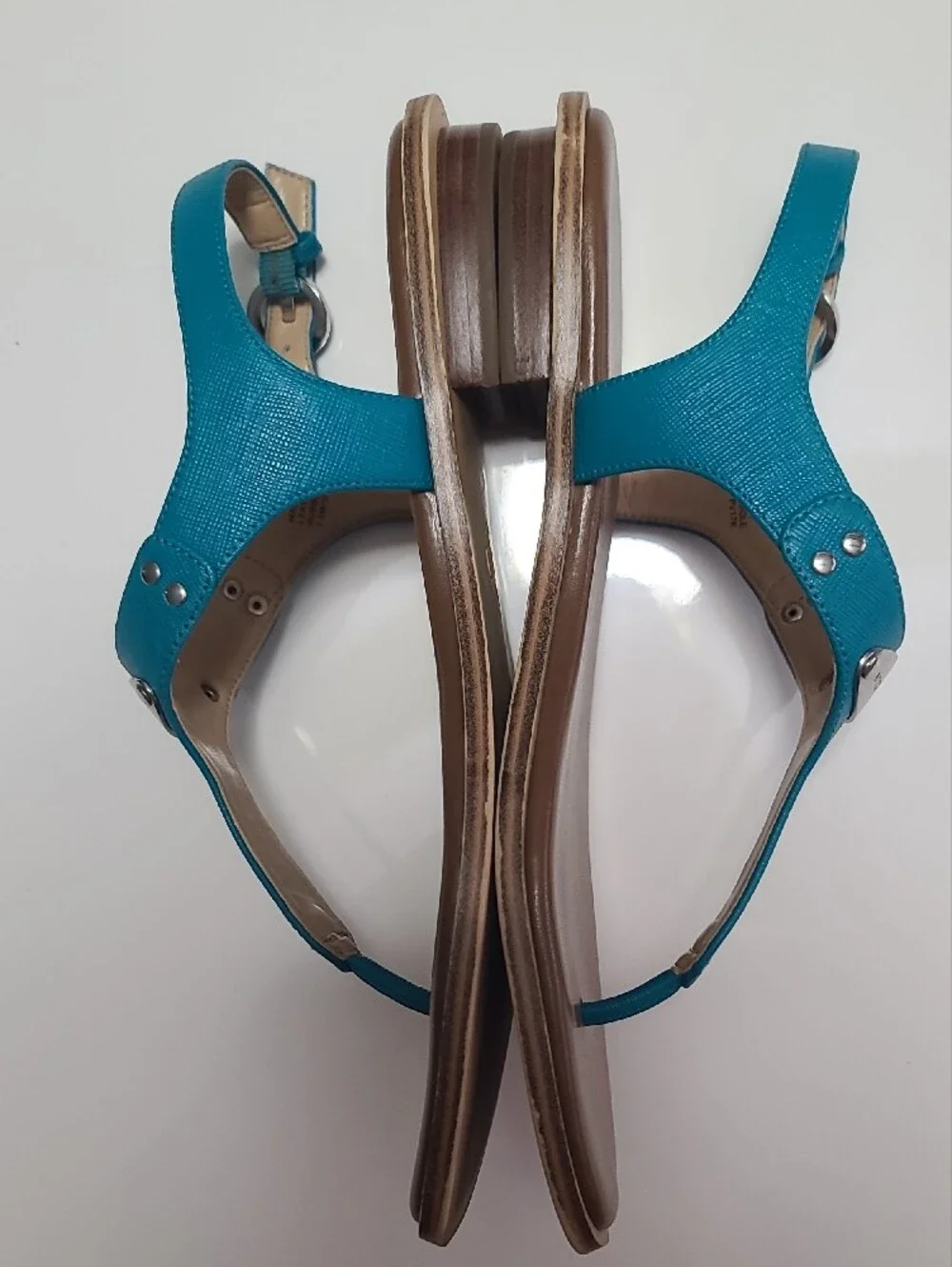 Michael Kors Turquoise T-Strap Sandals with Silver Logo Size 7.5